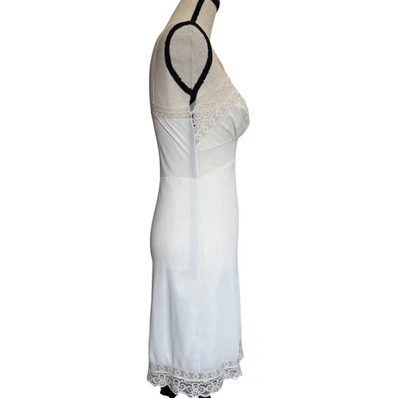 Vintage White Lace Trim Full Slip Adjustable Straps Mid-Century Lingerie Dress - Picture 4 of 9